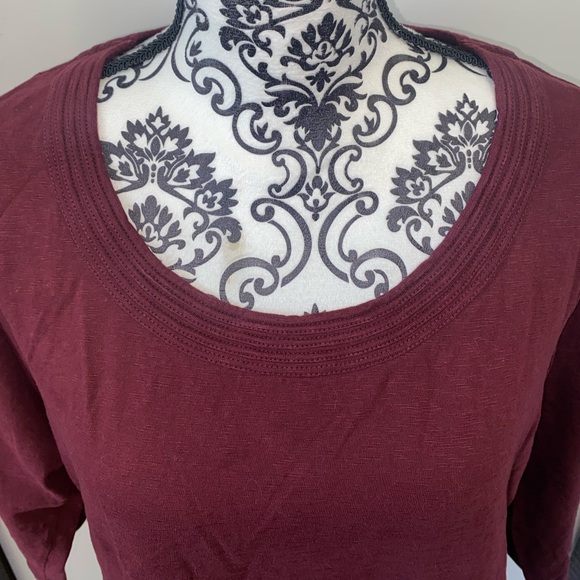 Coldwater Creek Size XL Burgundy Three-Quarter Sleeve Shirt with Boat-Like Neck - Picture 5 of 12